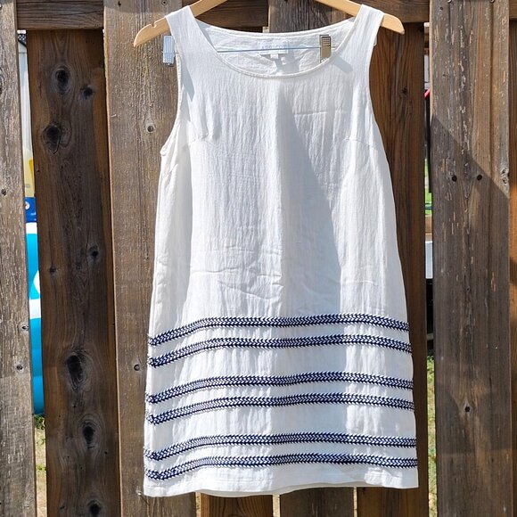 CLASSY APRICOT WHITE Sailor Stripe Mini Dress Women's Size Small - Picture 1 of 6